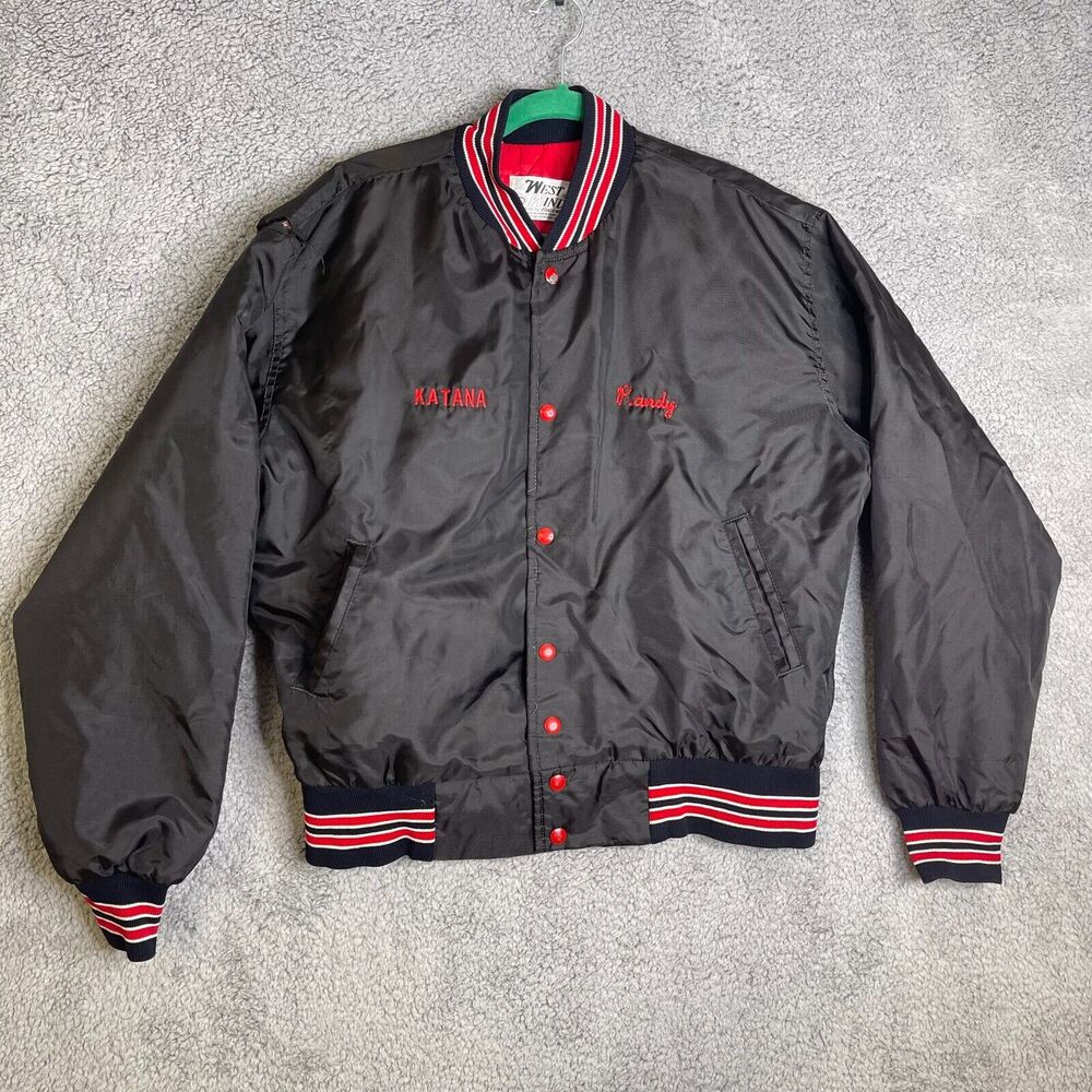 Vintage West Wind Varsity Jacket Mens Large Black Red Randy